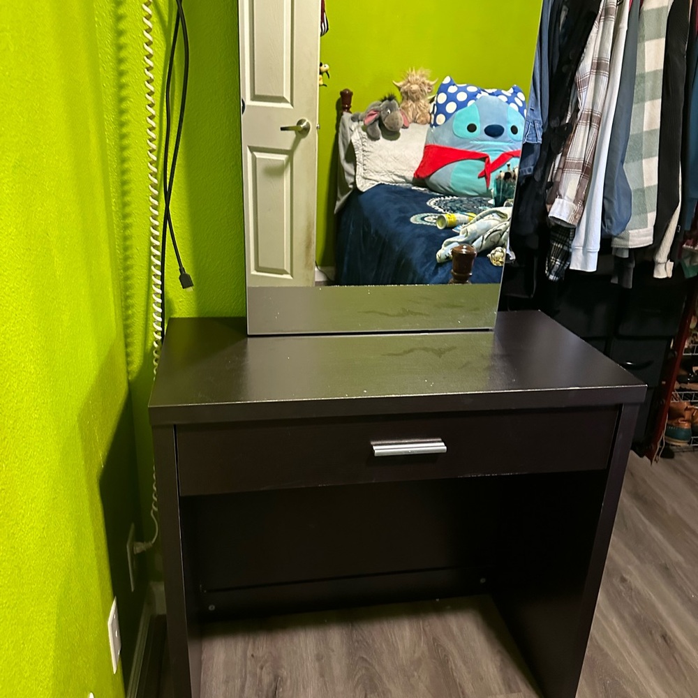 Modern Black Vanity Table with Mirror